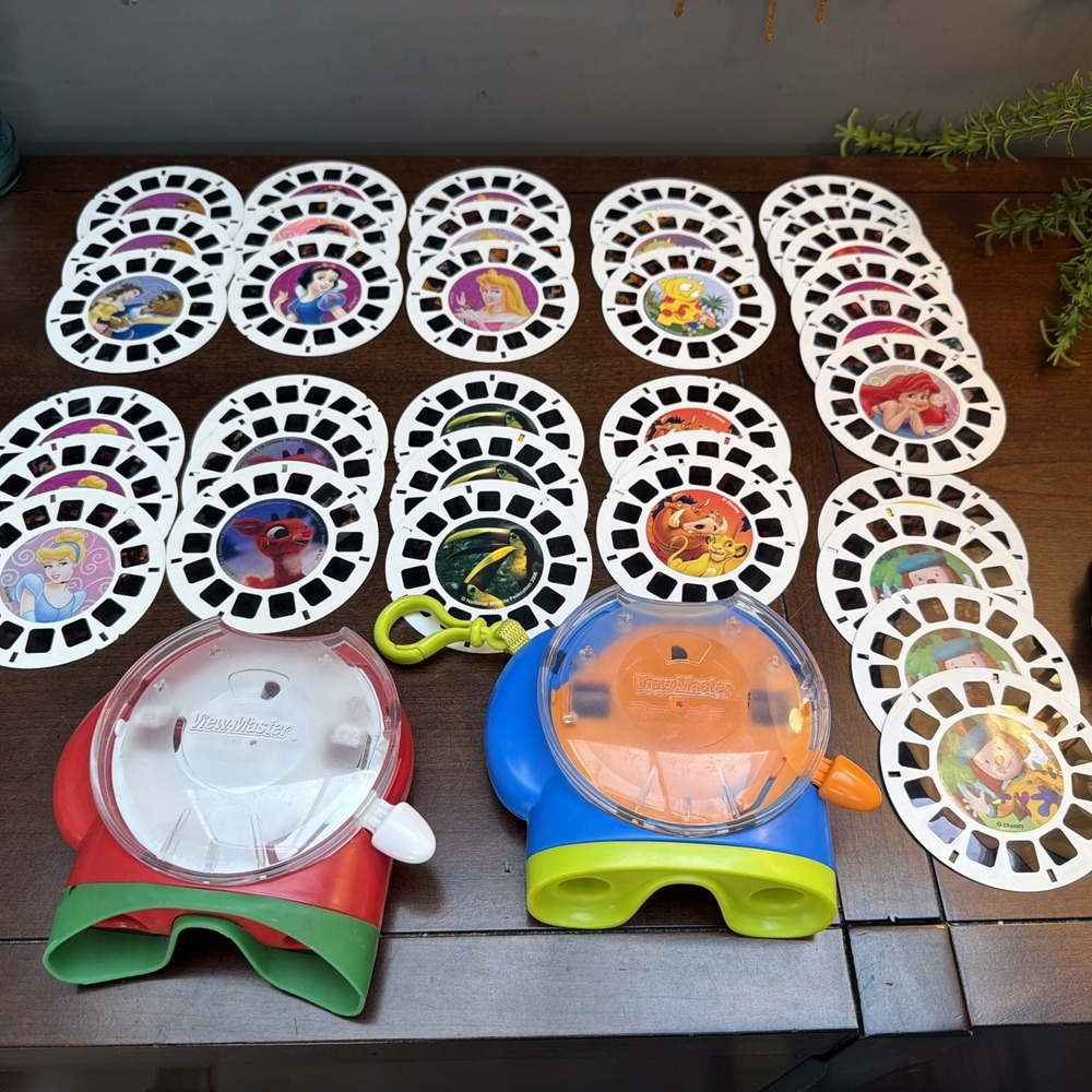 2 - 3D 2002 Fisher Price View-master Top Load Viewer Toys and 36 Discs